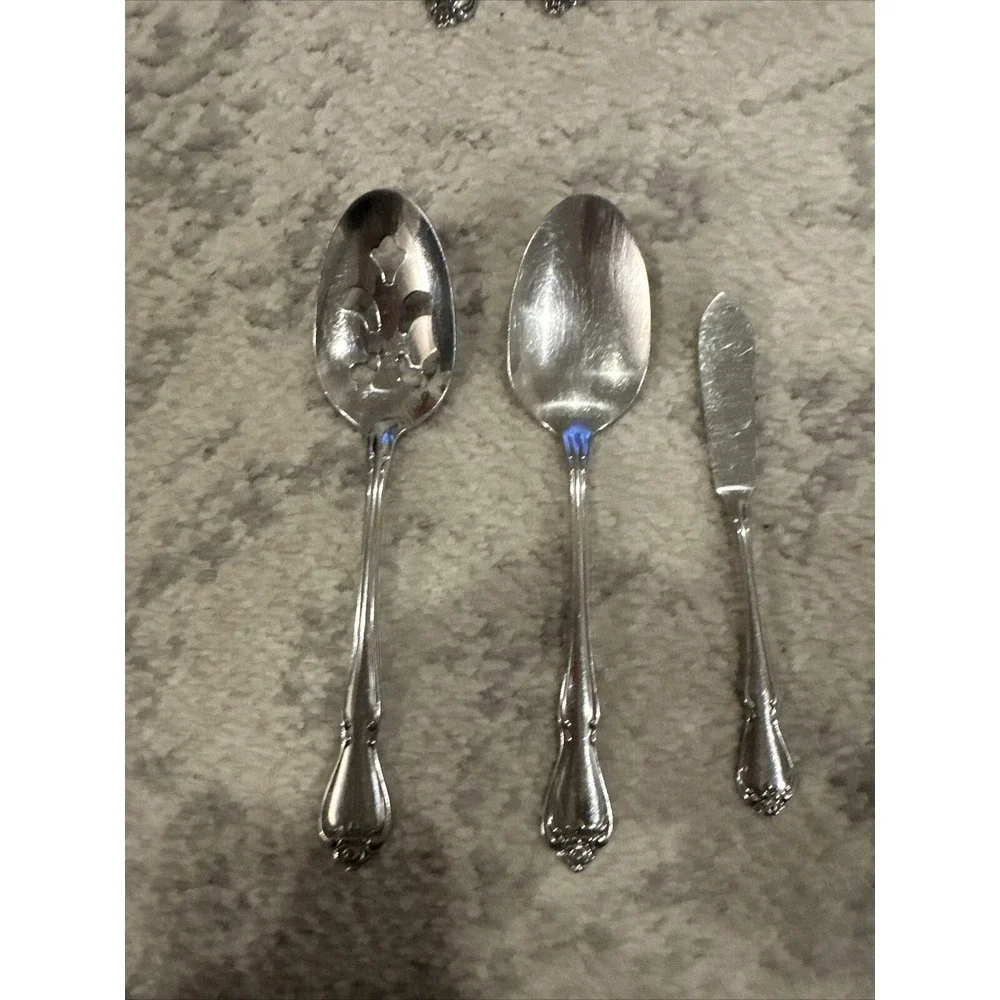 3 Pcs Oneida ARBOR ROSE‎ Piece Serving Set Glossy Stainless 1881 Rogers 1975